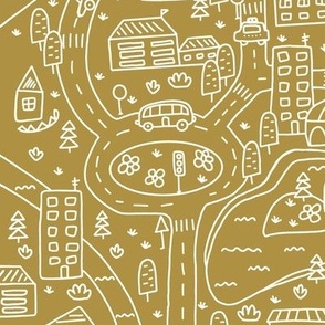 FS Map Small Town with Roads, Cars and Houses White on Vegas Gold