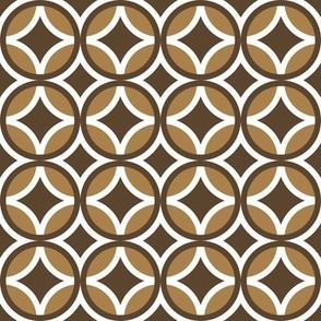 Circle Lock Diamond Geometric // Chocolate (Dark) Brown, Caramel, White // Very Small Scale - 425 DPI