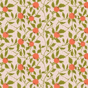 Oranges with green leaves and vines  - Chintz | Medium Version | Arts and Crafts Style Print