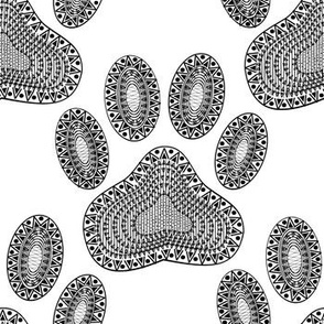 Tribal Ink Dog Paw Print Black and White Pattern.