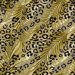 Leopard pattern on palm leaves. Black spots on a mustard background.