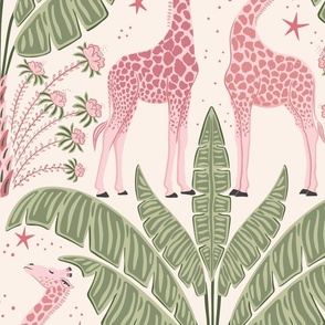 Tropical Night Safari Giraffe/soft pink and green/jumbo