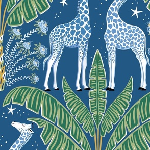 Tropical Night Safari Giraffe/blue and green/jumbo