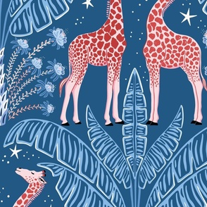 Tropical Night Safari Giraffe/blue and rust red/jumbo