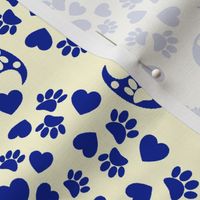 Blue Paws and Hearts Paisley Pattern 