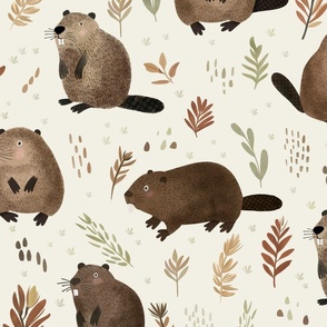 Vintage capming - Beavers and leaves L