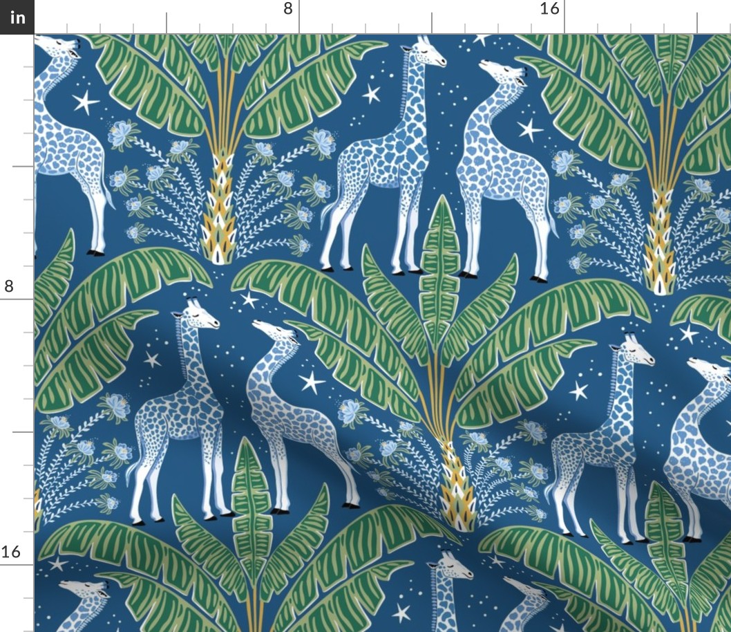 Tropical Night Safari Giraffe/blue and green/large