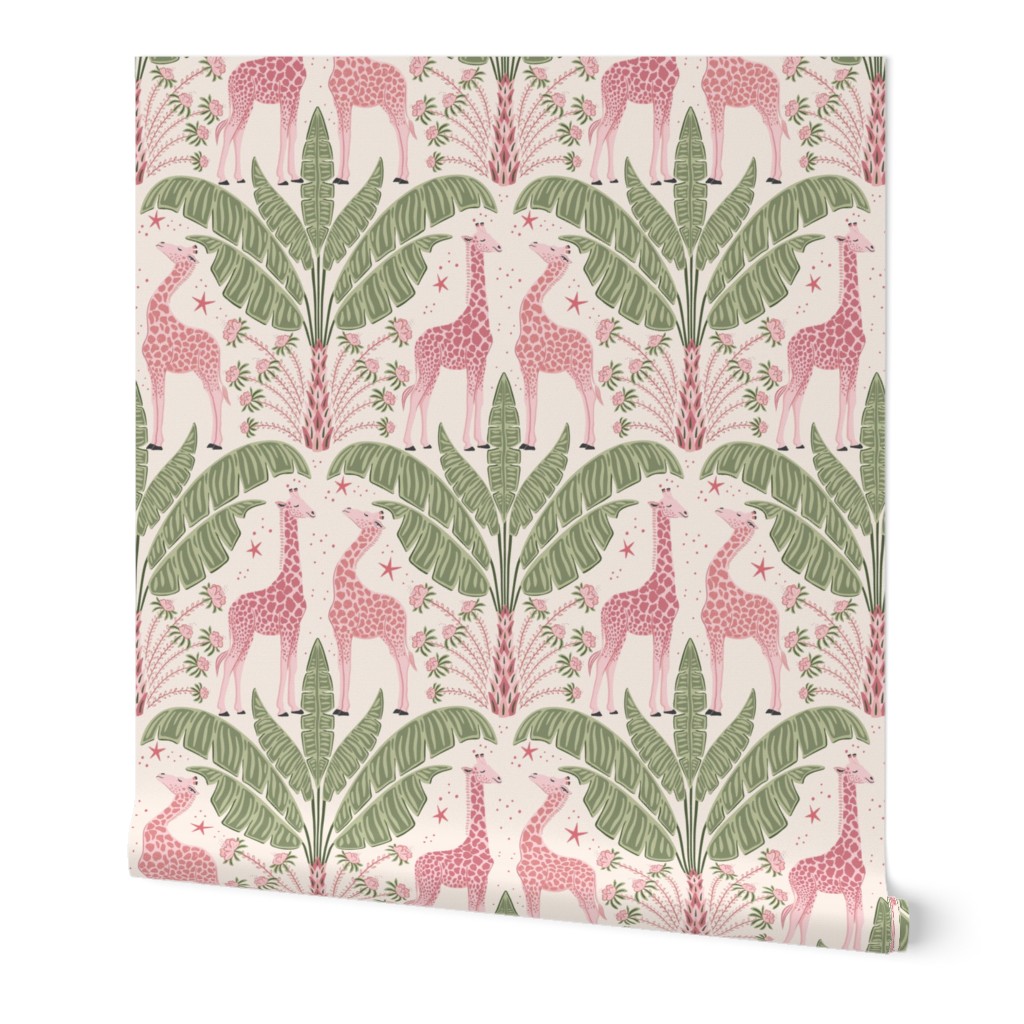 Tropical Night Safari Giraffe/soft pink and green/large