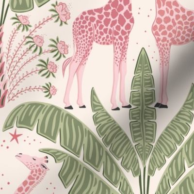 Tropical Night Safari Giraffe/soft pink and green/large