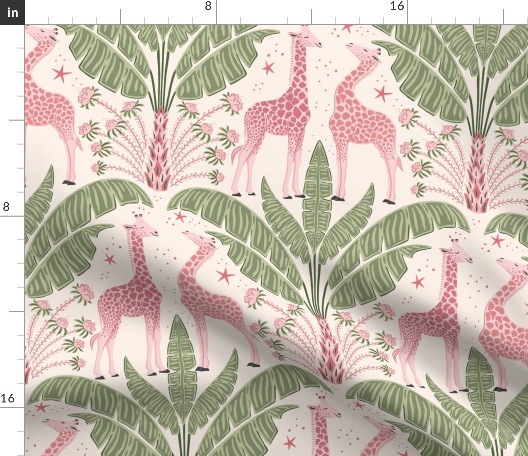 Tropical Night Safari Giraffe/soft pink and green/large