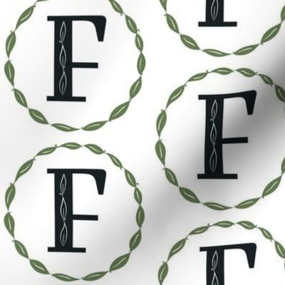 F Capital Letter Monogram With Green Leaves