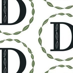 D Capital Letter Monogram With Green Leaves