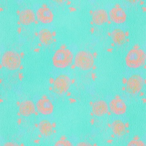 Seamless pattern with delicate watercolor roses on watercolor textured paper on a mint background