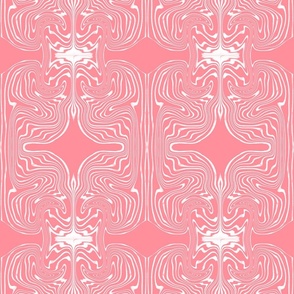  Seamless pattern with fancy monochromatic patterns with tie-dye elements on a pink background.