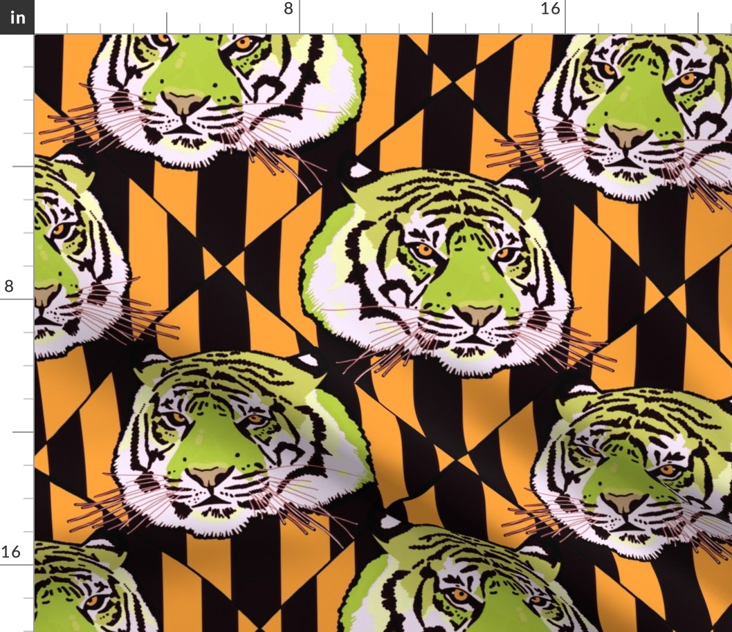 Tiger tiger diamond stripe, med, avocado and orange