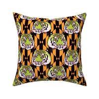 Tiger tiger diamond stripe, small, avocado and orange