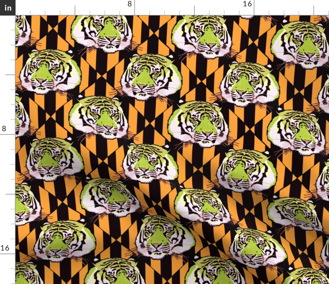 Tiger tiger diamond stripe, small, avocado and orange