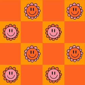 Orange Happy Checkerboard