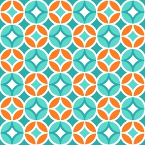 Circle Lock Diamond Geometric // Turquoise Blue, Teal, Orange and White // Small Scale - 1200 DPI