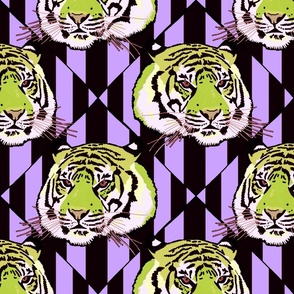 Tiger tiger diamond stripe Medium, avocado and lavender