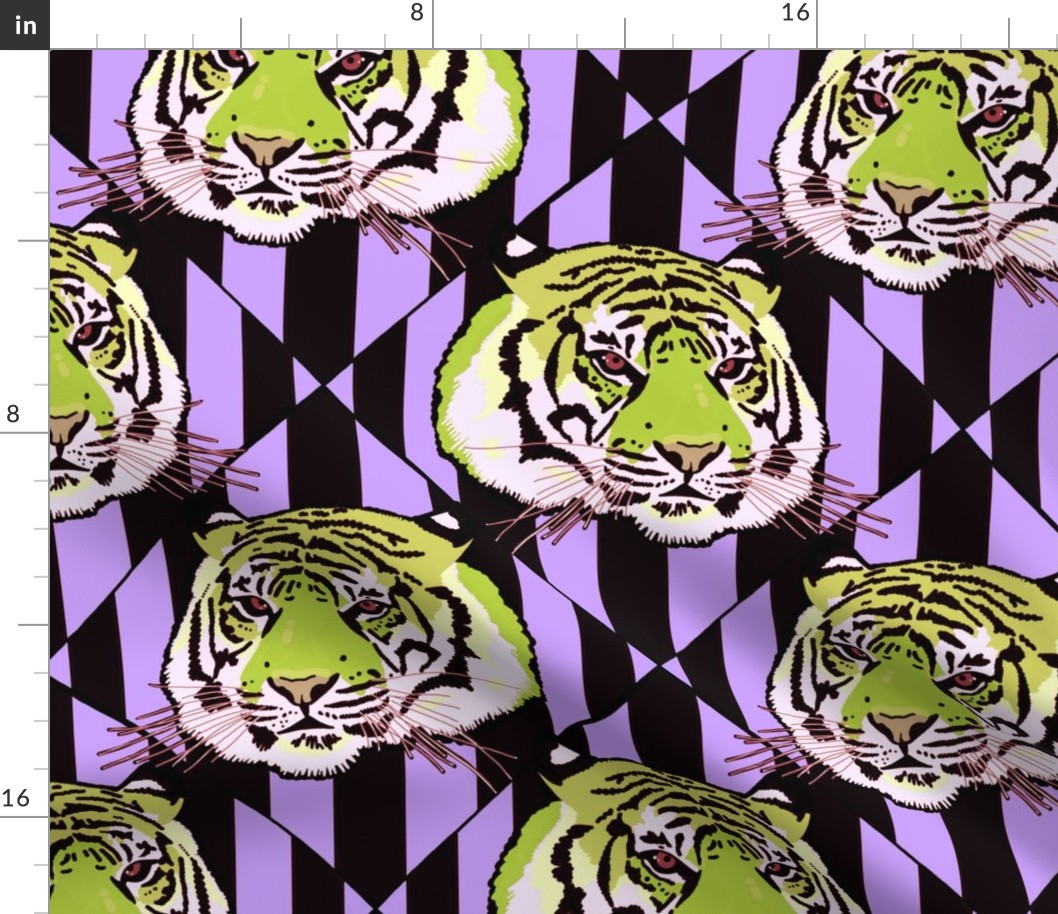Tiger tiger diamond stripe Medium, avocado and lavender