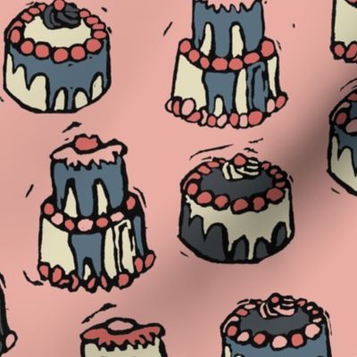 Cakes and puddings in pink and blue