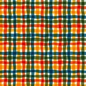 Hand Drawn  Wobbly Line Plaid in Bright Classic Primary Colors - Blender - 5x5