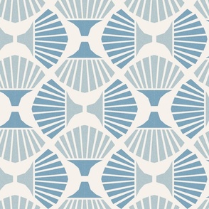 Geometric block print textured angular fan light blue hues