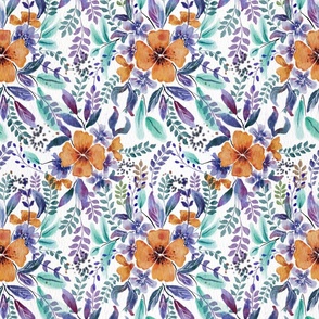 Seamless pattern with watercolor flowers drawn by hand on watercolor paper on a white background
