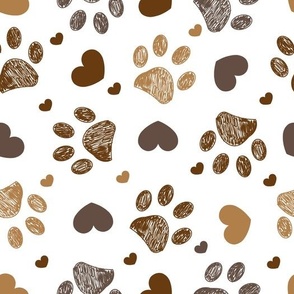 Brown paw prints with hearts