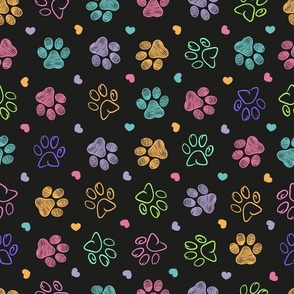 Colorful doodle paw prints