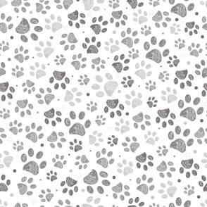 Doodle grey paw prints with geometric shapes