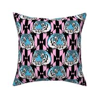 Tiger tiger diamond stripe small scale, pink and blue