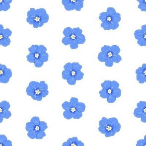 Blue Daze Flowers, Sm Half-Drop Floral Pattern, Cornflower Blue Flowers, White Background
