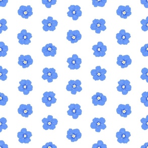Blue Daze Flowers, Med Half-Drop Floral Pattern, Cornflower Blue Flowers, White Background