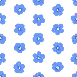 Blue Daze Flowers, Lg Half-Drop Floral Pattern, Cornflower Blue Flowers, White Background