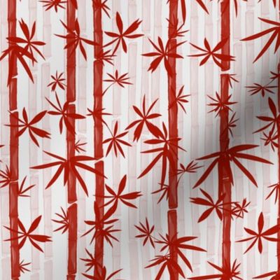 Bamboo Stems Abstract Zen Bamboo Forest in Deep Red on Light Gray, smaller scale