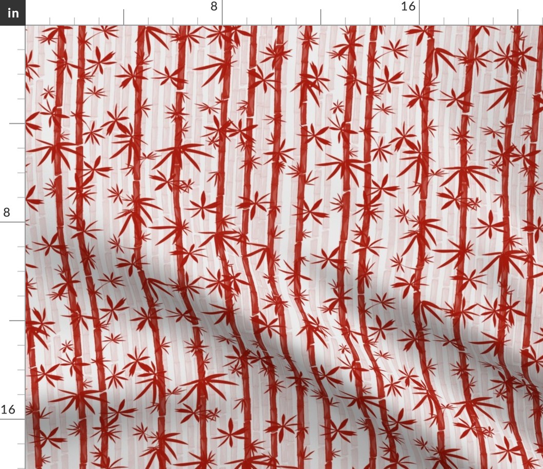 Bamboo Stems Abstract Zen Bamboo Forest in Deep Red on Light Gray, smaller scale
