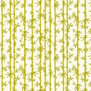 Bamboo Stems Abstract Zen Bamboo Forest in Mustard Yellow on White, Smaller Scale