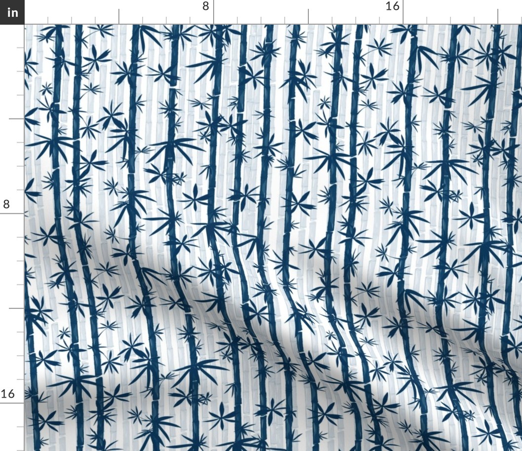 Bamboo Stems Abstract Zen Bamboo Forest in Navy on White, smaller scale