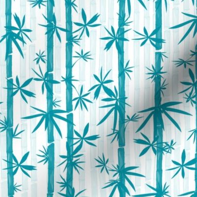 Bamboo Stems Abstract Zen Bamboo Forest in Turquoise Blue and White, smaller scale