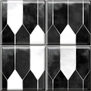 6" Picket Fence Faux Ceramic Tile - wallpaper that looks like tile - black and white 3D look faux ceramic tiles - 6" tiles - Classy Simple Black and White elongated hexagon tile bathroom, kitchen backsplash wallpaper