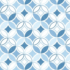 Textured Circle Lock Diamond Geometric // Denim Blue, Sky Blue, White // V1 // Medium Scale Fabric - 858 DPI