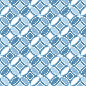 Textured Circle Lock Diamond Geometric // Denim Blue, Sky Blue, White // V2 // Medium Scale Fabric - 858 DPI