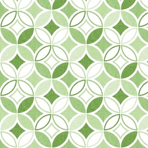 Textured Circle Lock Diamond Geometric // Green and White // Medium Scale Fabric - 858 DPI