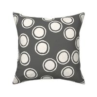 Large Block Printed Field of Polka Dots in ecru off white on dark cool grey