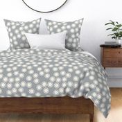 Large Block Printed Field of Polka Dots in ecru off white on light cool grey
