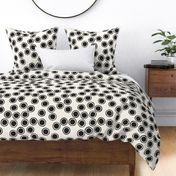 Large Block Printed Field of Polka Dots in soft black on ecru off white