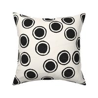 Large Block Printed Field of Polka Dots in soft black on ecru off white
