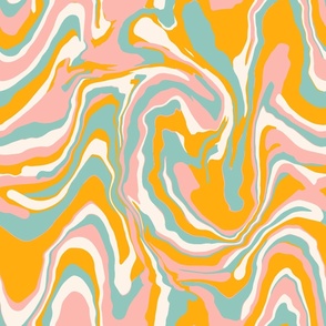 Marble Swirl in aqua, pink, and mustard yellow
